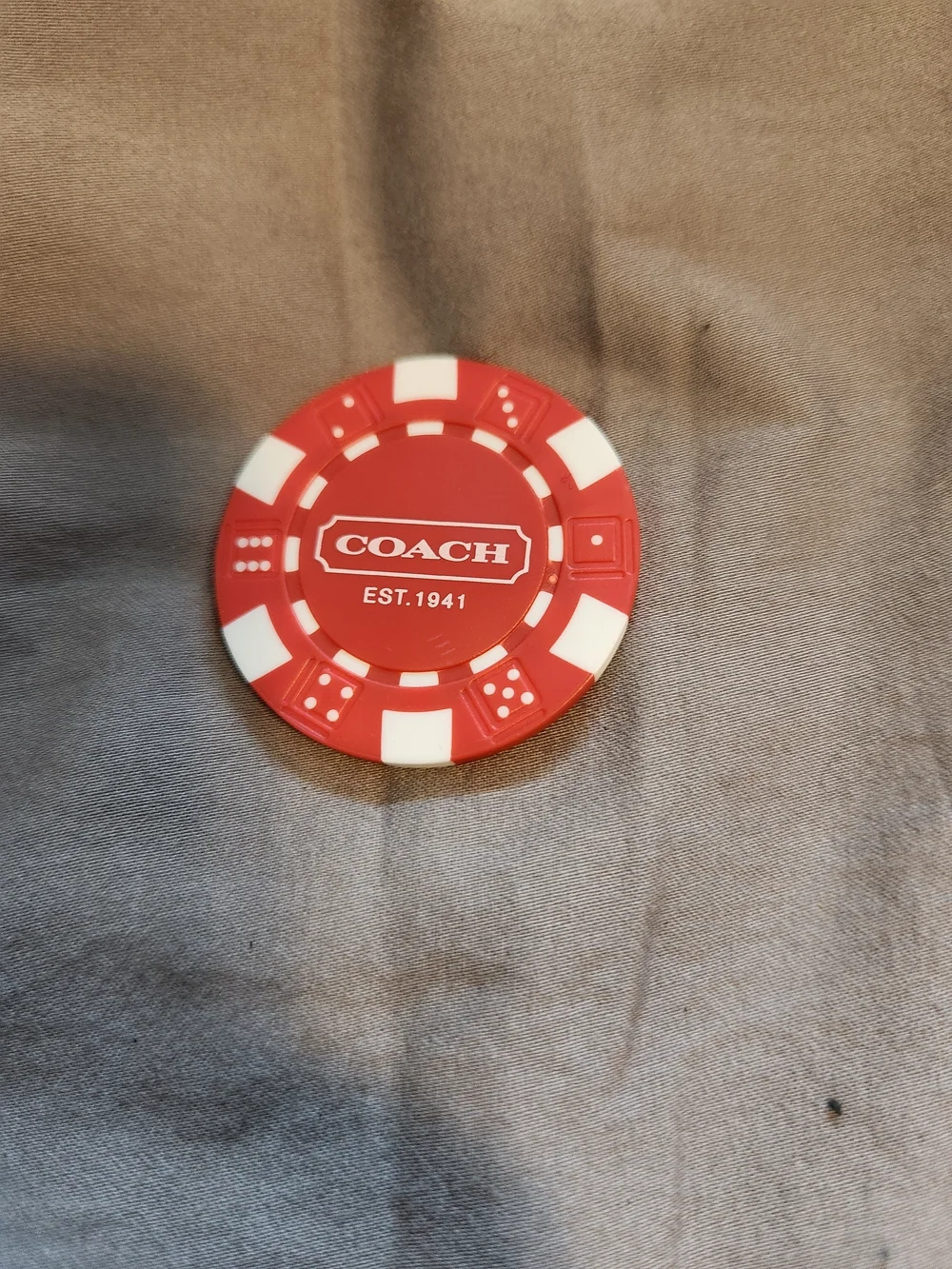 Coach Red and White Poker Chip - Branded Game Token
